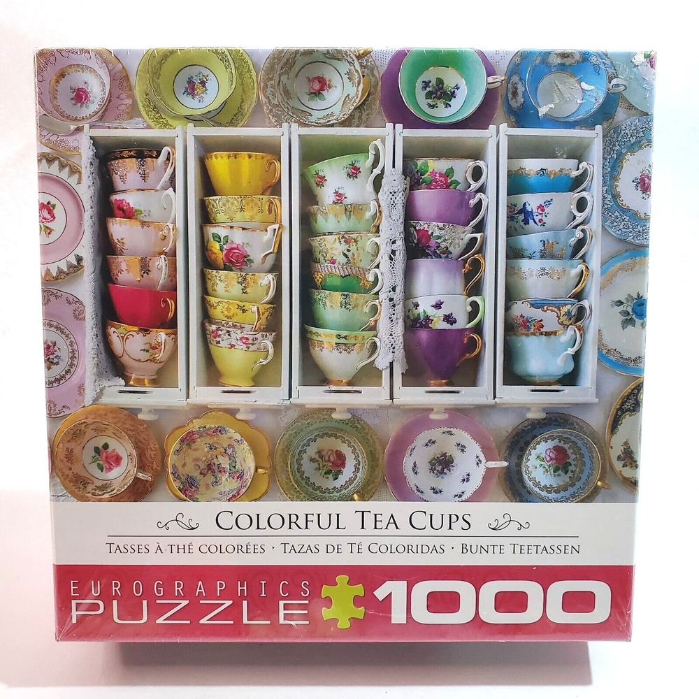 Eurographics Colorful Tea Cups 1000pc Jigsaw Puzzle Alison Henley New 19 x 26